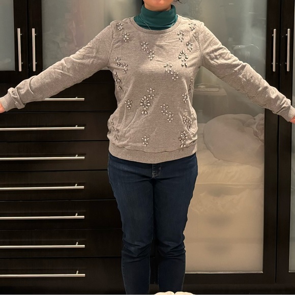 Soft Joie Embellished Rhinestone Gray Crew Neck Pullover Sweatshirt - Picture 12 of 12